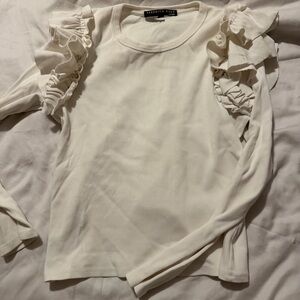 Veronica Beard White Ruffle Sleeve Top